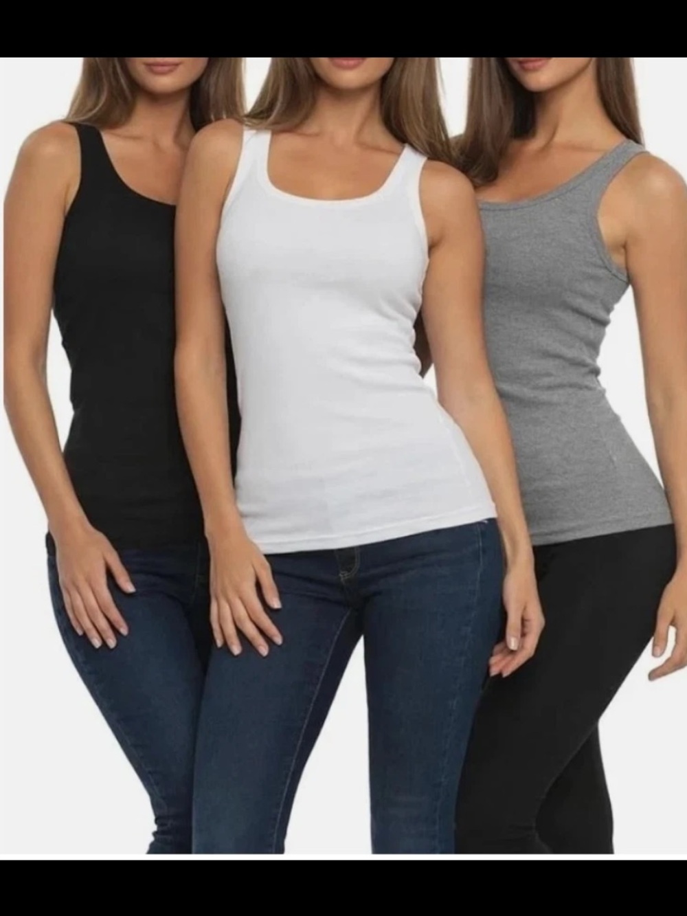 Felina Women's Ribbed Tank Top Trio - Black, White, Gray